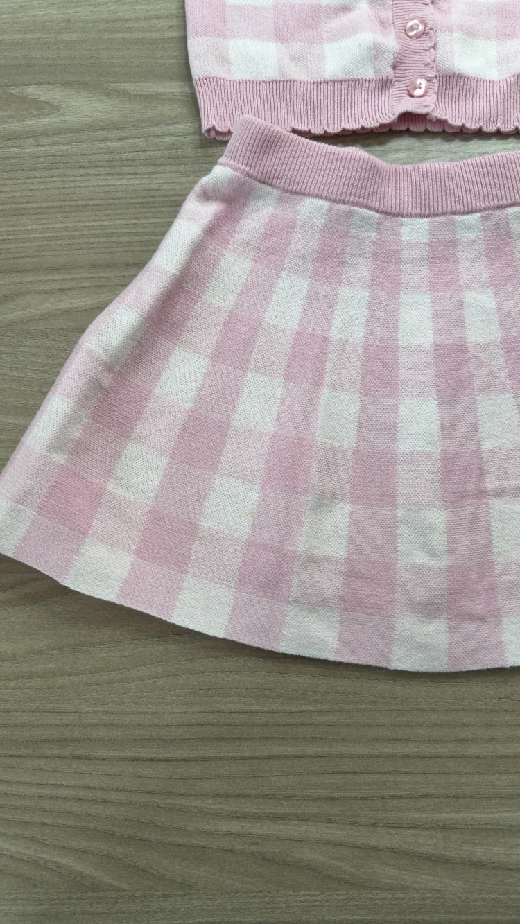 Draper James Girls Gingham Sweater Skirt Set Pink White Knit 2-Piece Size 5